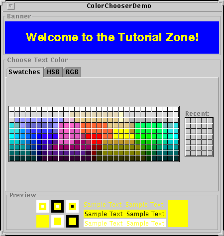 How To Use Color Choosers The Java Tutorials Creating A Gui With Jfc Swing Using Swing Components