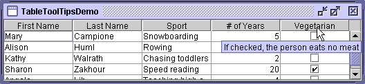 TableToolTipsDemo with a tool tip for a column header