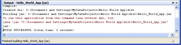 Output window showing results of building the HelloWorld project.